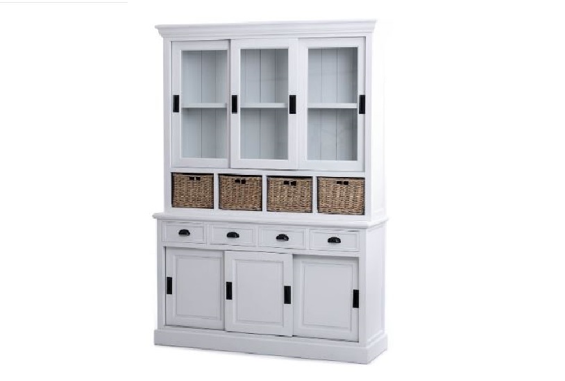 ALACENA VITRINA BLANCO LACADO 6 PUERTAS CORREDERAS, 4 CAJONES Y 4