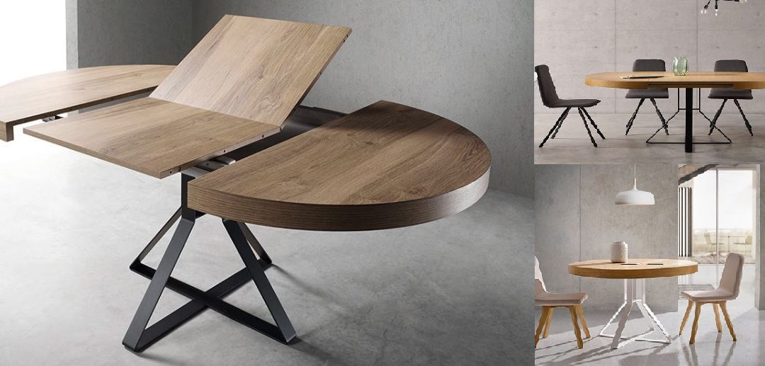 MESA DE COMEDOR REDONDA EXTENSIBLE. Medidas: 110 extensible a 180 x 110 cm. Patas metálicas. Varios acabados.