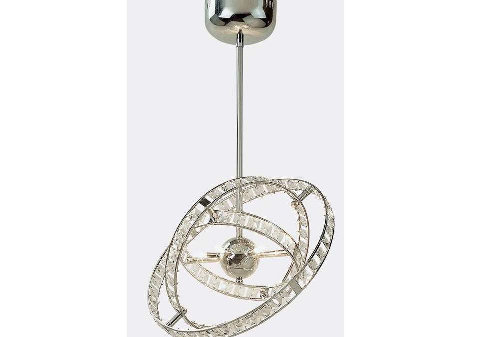 LAMPARA Acero cromado y cristal de roca. Medidas: 42 x 42 x 73 cm alto