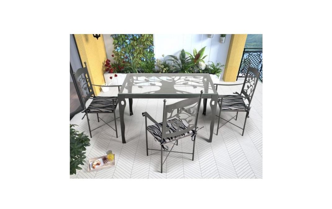 CONJUNTO de jardín en forja mesa tapa de cristal y sillones. Varios acabados y tamaños a elegir.