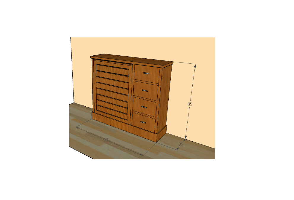 CUBRERRADIADOR a medida con portón de lamas y 4 cajones