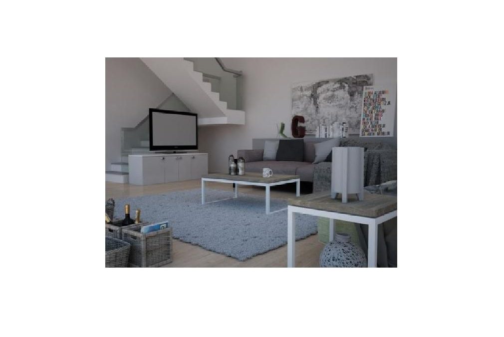 MESA de centro y de rincón en forja y tapa de roble. Varios acabados y tamaños a elegir.