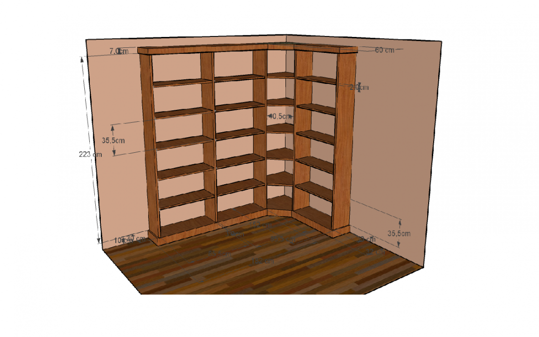 LIBRERIA a medida en L con chaflán todo estantes.