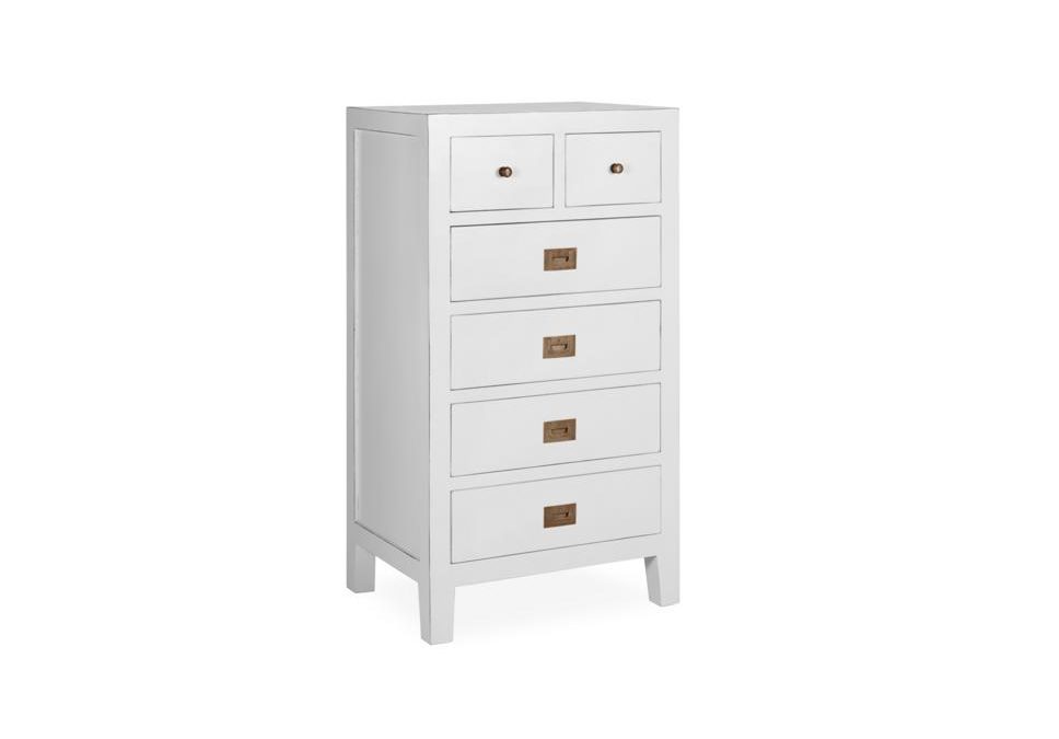 CHIFFONIER 6 cajones. Madera de MIndi, tiradores bronce. Medidas: 60 x 45 x 110 cm alto