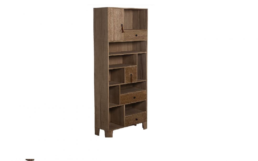 LIBRERÍA 1 PUERTA 4 CAJONES Y 9 HUECOS MADERA MED: 70 X 28 X 165 CM ALTO