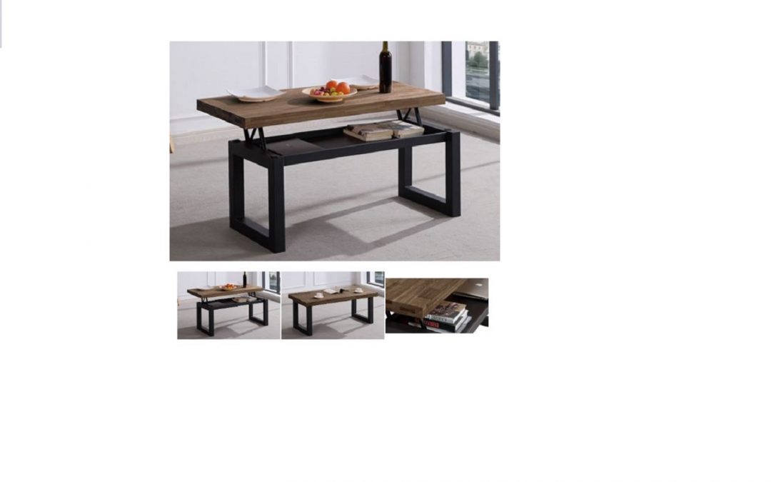 MESA DE CENTRO ELEVABLE MADERA DE ROBLE Y ESTRUCTURA METÁLICA COLOR NEGRO O BLANCO MED: 120 X 60 X 48/63 CM ALTO CON CAJÓN INTERIOR