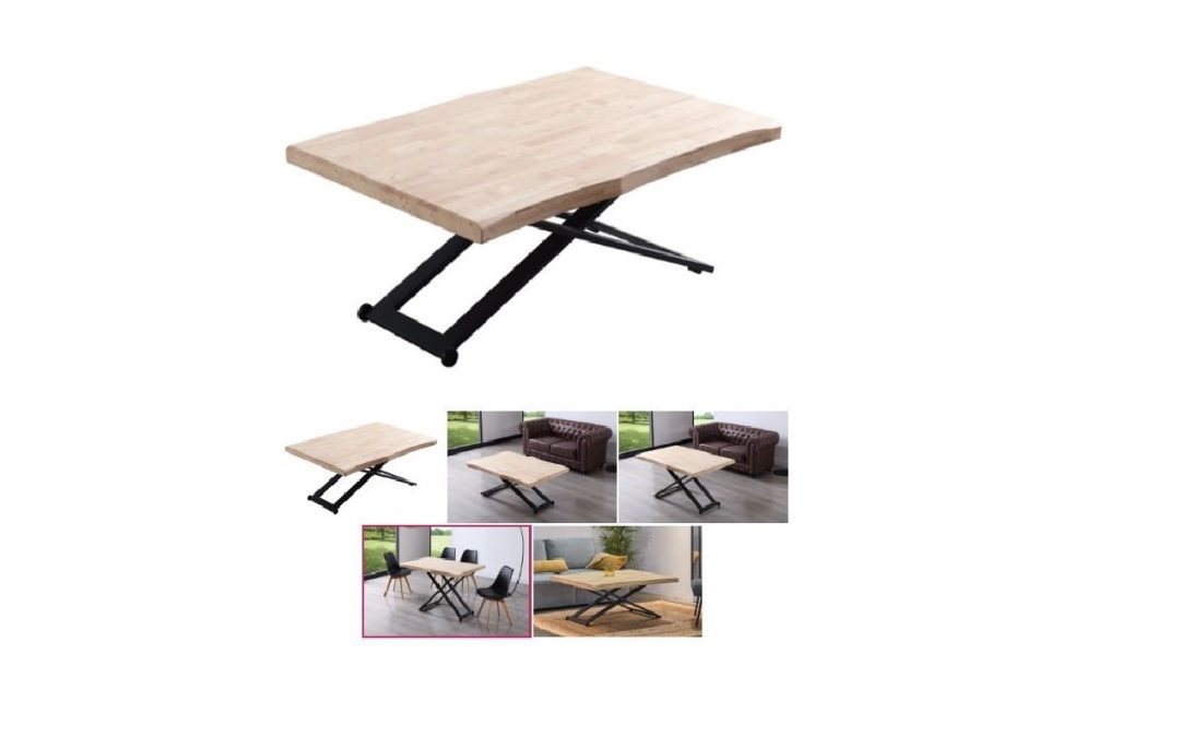 MESA DE CENTRO ELEVABLE MADERA DE ROBLE CON TAPA CON FORMA IRREGULAR Y ESTRUCTURA METÁLICA COLOR NEGRO ALTURA REGULABLE MED: 120 X 80 CM VARIOS ACABADOS DE COLOR DE LA MADERA Y PATAS EN COLOR BLANCO O NEGRO (TAMBIÉN EN MEDIDA DE 110 X 60 CM)