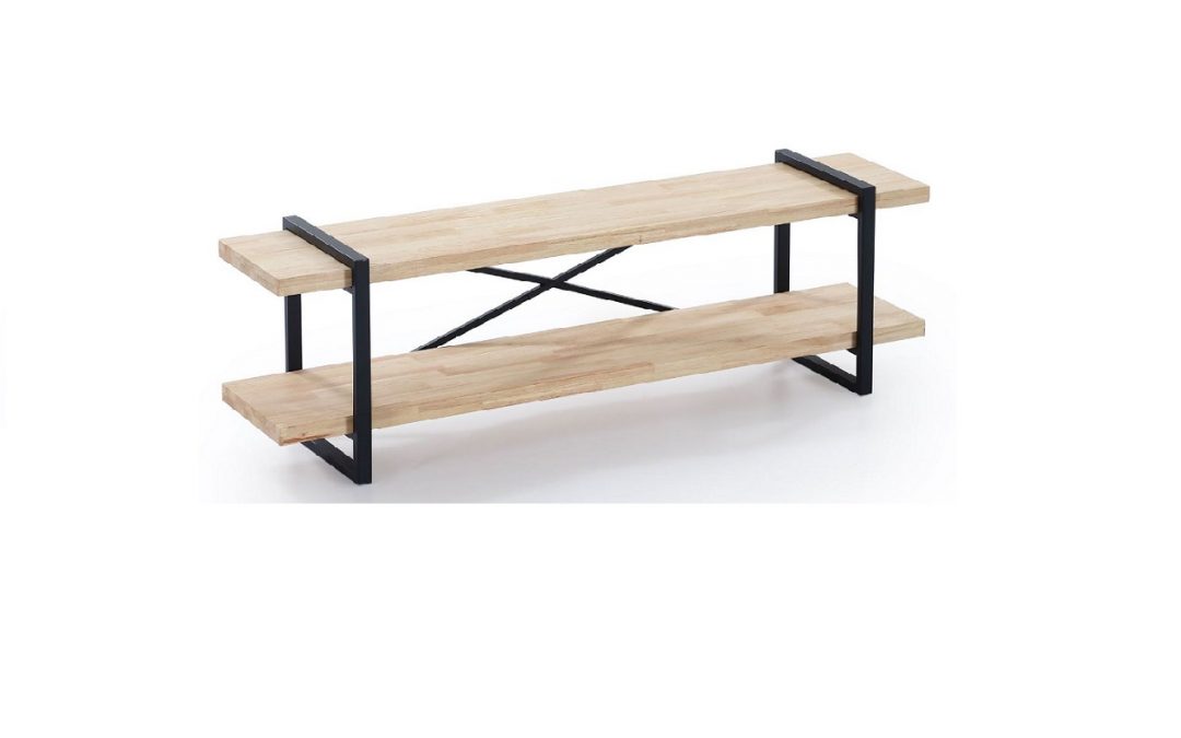 MUEBLE T.V. MADERA DE ROBLE Y ESTRUCTURA METÁLICA COLOR NEGRO MED: 150 X 36 X 46 CM ALTO