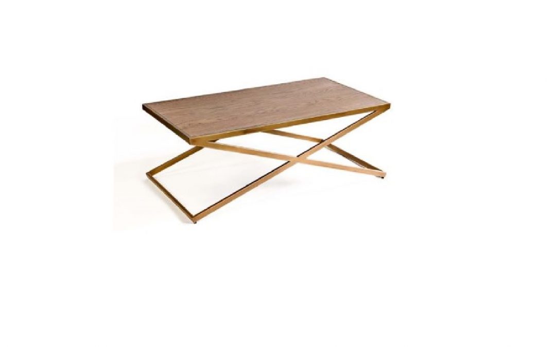 MESA DE CENTRO MADERA DE ROBLE Y ESTRUCTURA DORADA MED: 120 X 65 X 45 CM ALTO