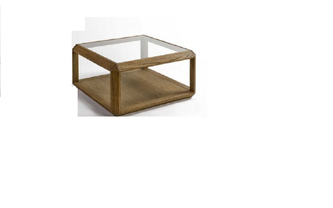MESA DE CENTRO MADERA DE ROBLE / CRISTAL MED: 80 X 80 X 40 CM ALTO