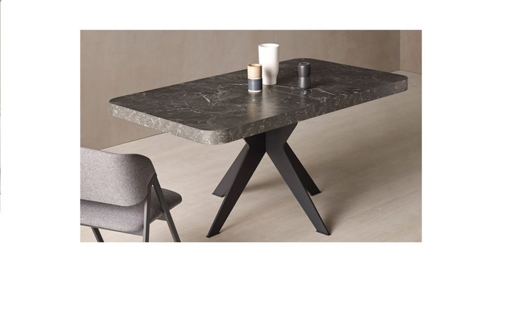 MESA DE COMEDOR CON PIÉ CENTRAL METÁLICO O CON TAPA DE CRISTAL REDONDA EN MADERA O MELAMINA FIJA O EXTENSIBLE