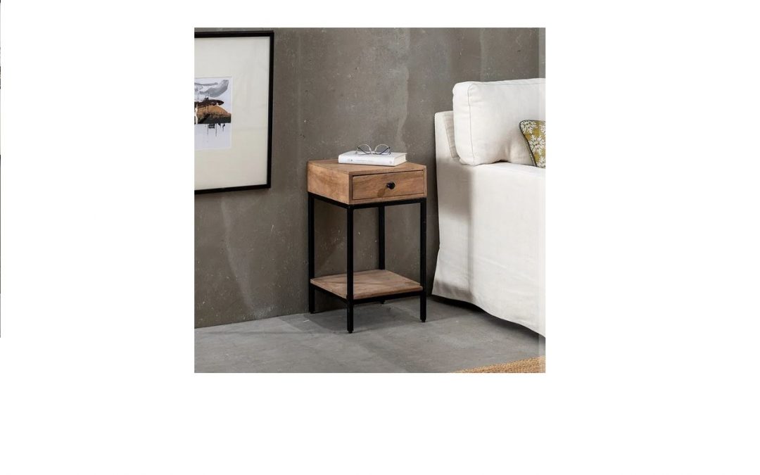 MESITA 1 CAJÓN 1 ESTANTE MADERA DE MANGO / HIERRO MED: 35,5 X 35,5 X 61 CM ALTO