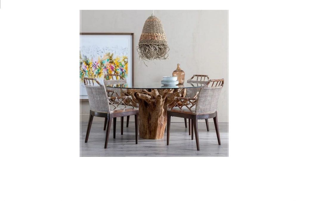 MESA DE COMEDOR MADERA MACIZA DE TECA / CRISTAL MED: 140 X 140 X 75 CM ALTO