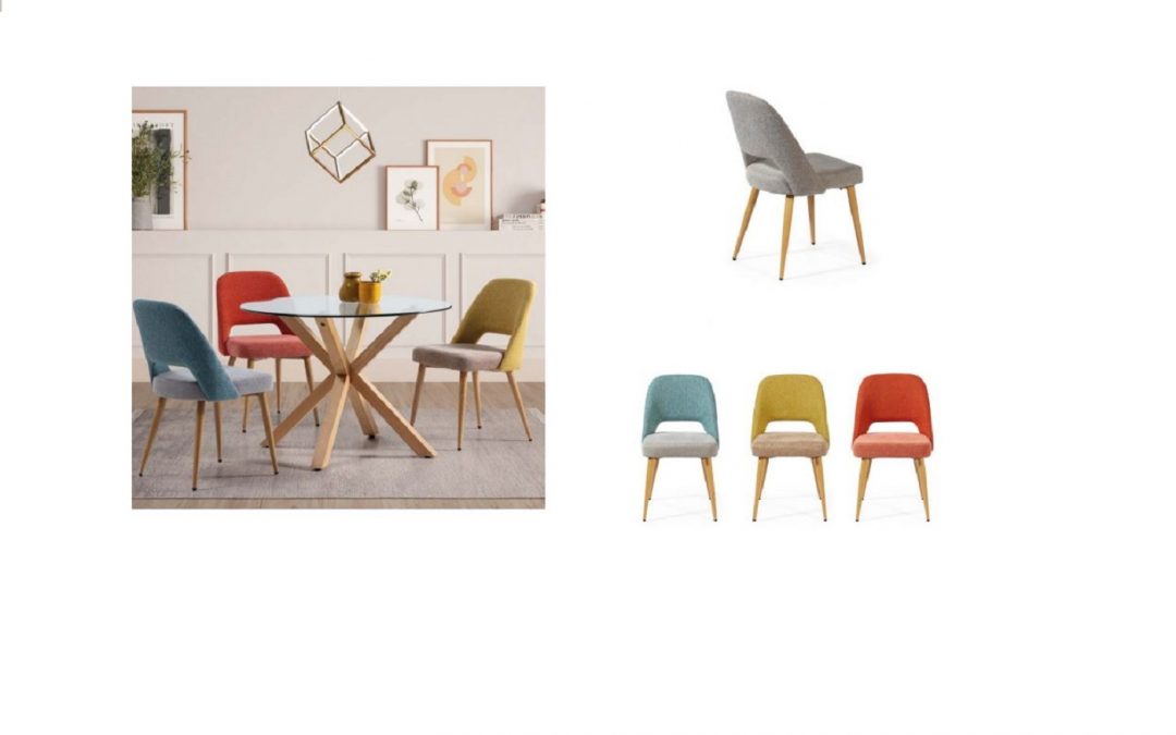 SILLA TAPIZADA 2 COLORES Y PATAS METÁLICAS IMITACIÓN MADERA
