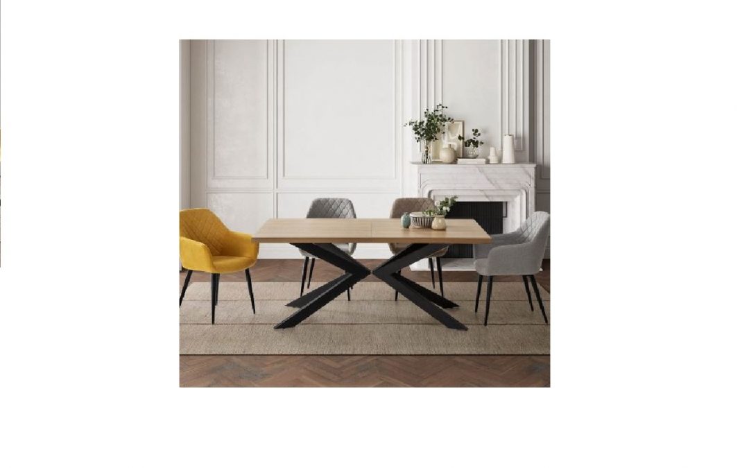 MESA DE COMEDOR EXTENSIBLE LAMINADO ROBLE / METAL NEGRO MED: 180 X 90 X 76 CM ALTO EXTENSIBLE A 240 CM