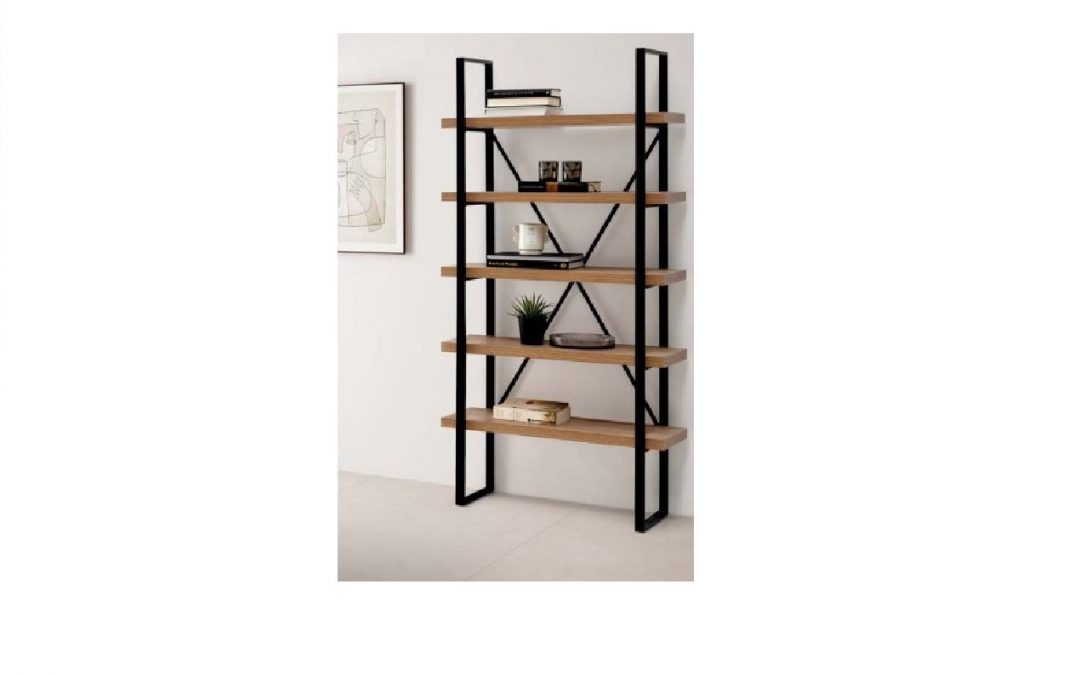ESTANTERÍA 5 ALTURAS MADERA DE ROBLE Y METAL NEGRO MED: 80 X 35 X 180 CM ALTO