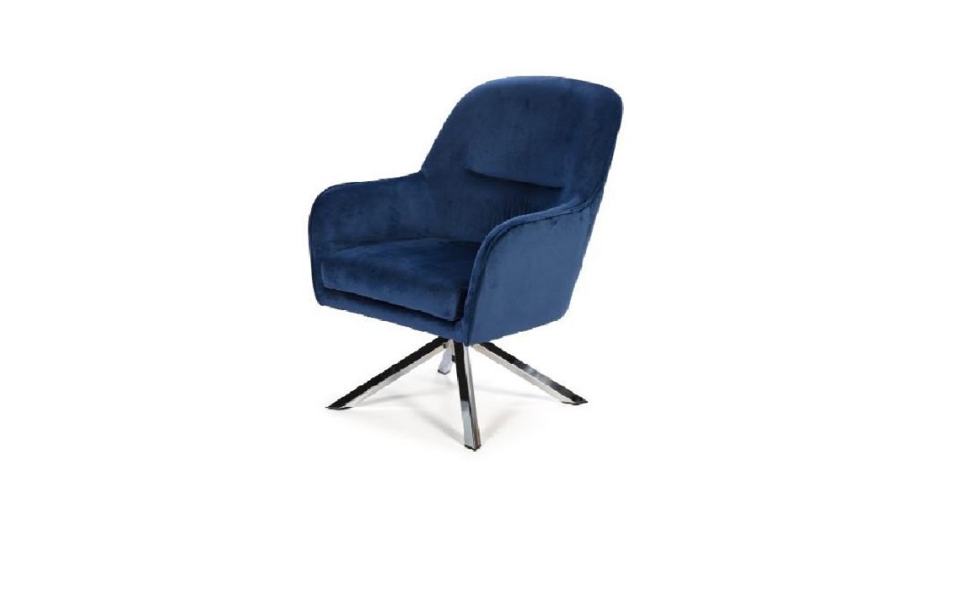 SILLÓN TAPIZADO TERCIOPELO AZUL, BEIGE O VERDE Y PATAS ACERO CROMADO MED: 67 X 73 X 89 CM ALTO