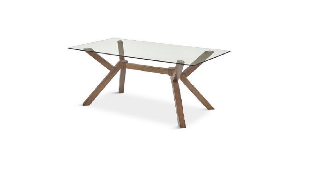 MESA DE COMEDOR FIJA TAPA DE CRISTAL Y PATAS MADERA NOGAL O NATURAL MED: 180 X 90 X 75 CM ALTO