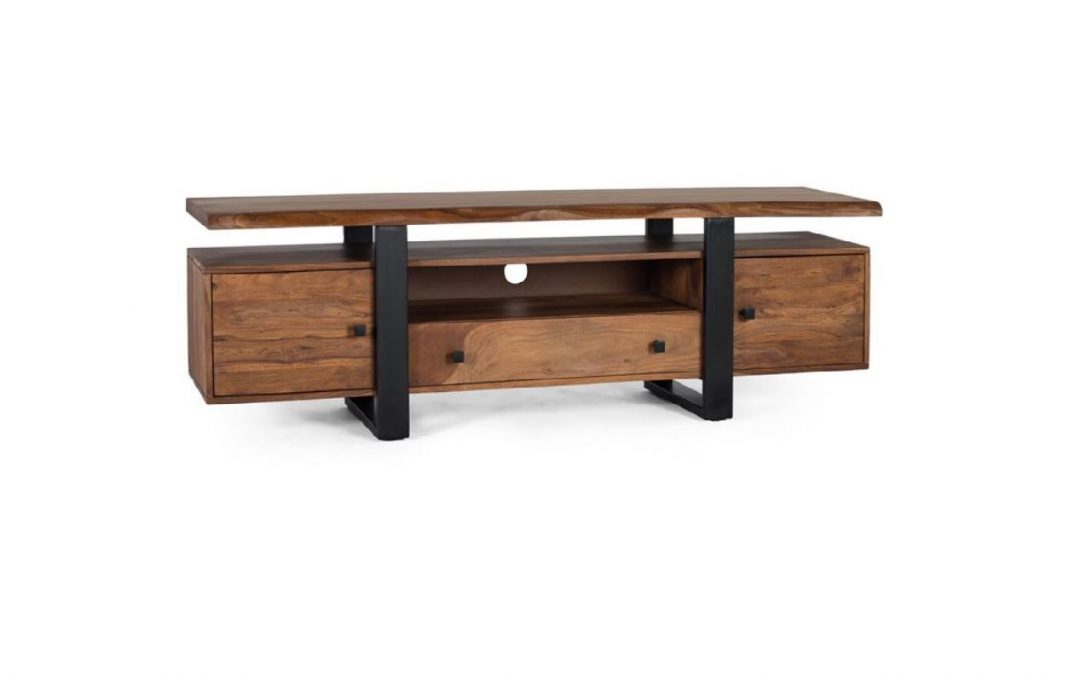 MUEBLE T.V. 2 PUERTAS 1 CAJÓN Y 1 HUECO MADERA DE PALISANDRO COLOR NOGAL Y METAL COLOR NEGRO MED: 170 X 45 X 55 CM ALTO