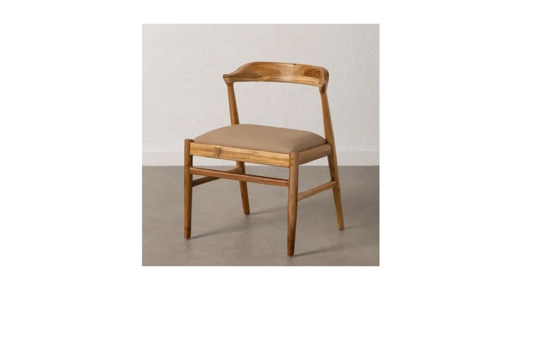 SILLA MADERA DE TECA Y ASIENTO DE PIEL COLOR BEIGE MED: 54 X 51 X 70 CM ALTO