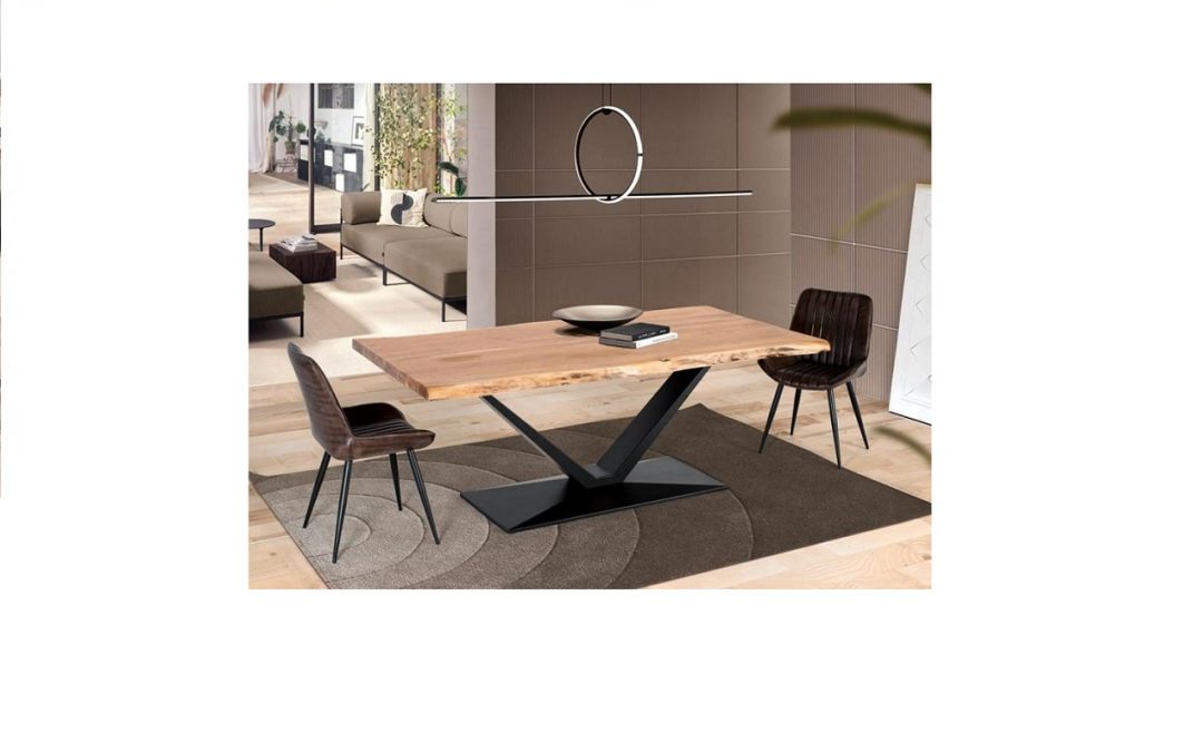 MESA DE COMEDOR MADERA DE ACACIA MACIZA Y PATA METÁLICA MED: 200 X 100 X 76 CM ALTO