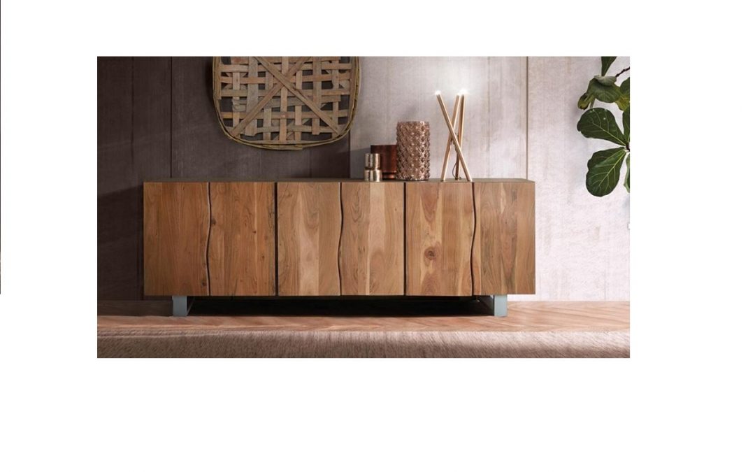 APARADOR 6 PUERTAS MADERA DE ACACIA Y PATAS DE METAL CON ESTANTES INTERIORES MED: 220 X 45 X 74 CM ALTO