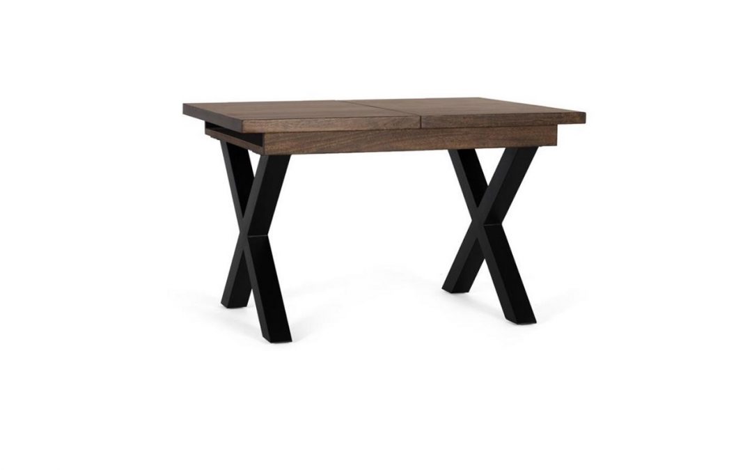 MESA DE COMEDOR EXTENSIBLE MADERA DE MANGO COLOR NOGAL Y PATAS METÁLICAS MED: 120 X 90 X 75 CM ALTO EXTENSIBLE A 180 CMO COLOR NOGAL Y PA