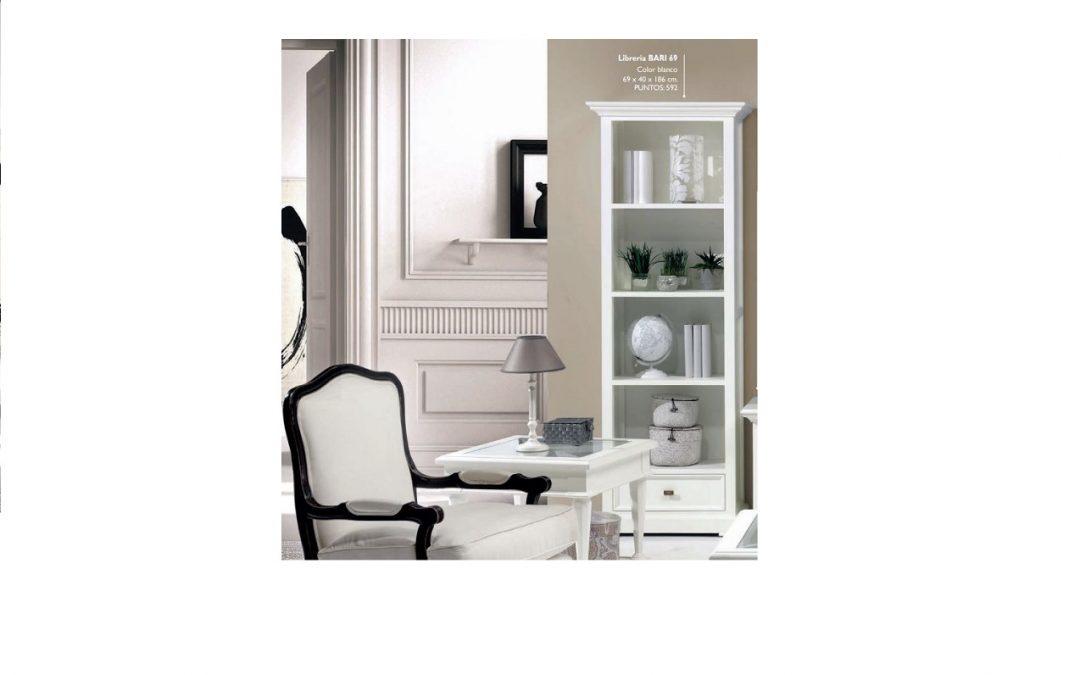 LIBRERÍA 1 CAJÓN Y 4 HUECOS MADERA LACADA COLOR BLANCO MED: 69 X 40 X 186 CM ALTO