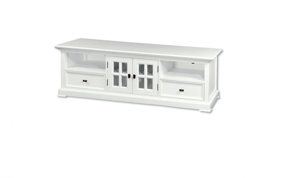 MUEBLE T.V. 2 PUERTAS 2 CAJONES 2 HUECOS MADERA LACADA BLANCO MED: 170 X 51 X 56 CM ALTO