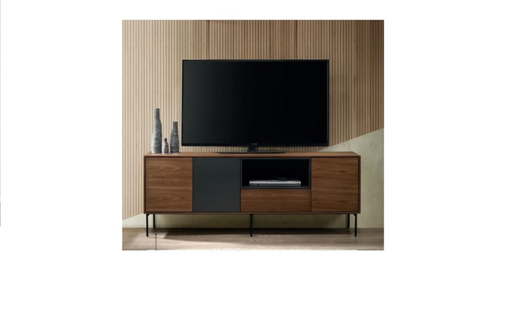 MUEBLE T.V. CHAPA DE NOGAL / LACADO GRIS ANTRACITA MED: 180 X 40 X 70 CM ALTO