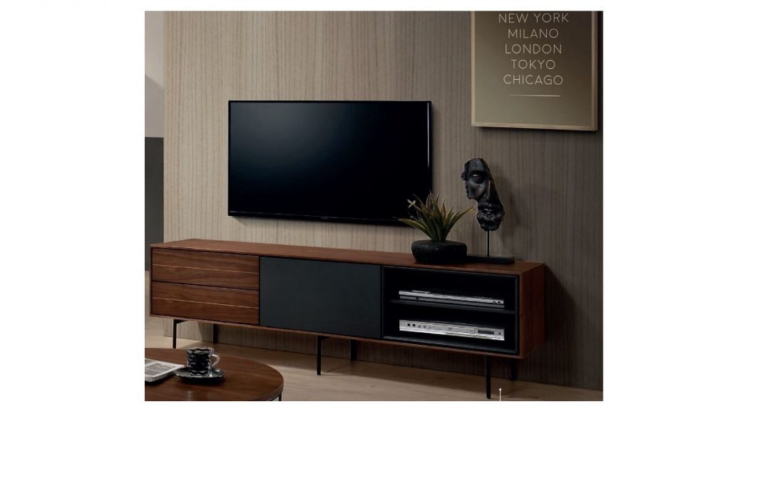 MUEBLE T.V. CHAPA DE NOGAL / LACADO GRIS ANTRACITA MED: 170 X 40 X 51 CM ALTO