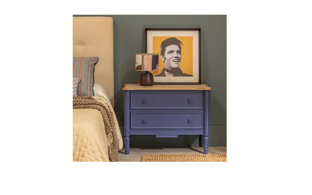 MESILLA ANCHA 2 CAJONES MADERA LACADA COLOR AZUL Y TAPA NATURAL MED: 80 X 45 X 60 CM ALTO