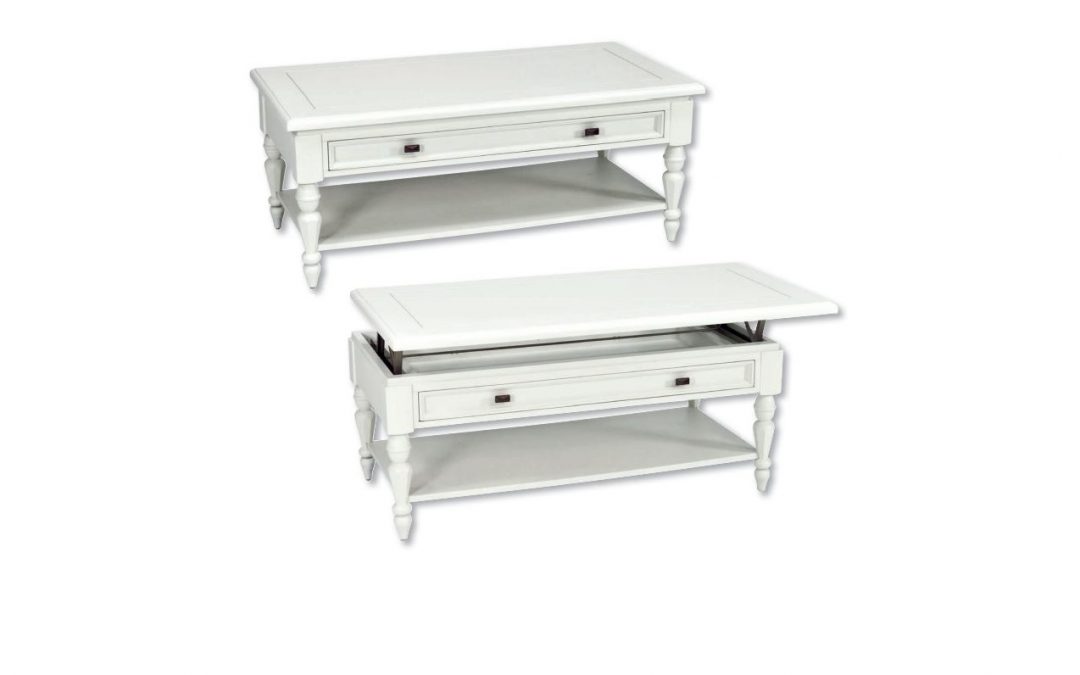 MESA DE CENTRO ELEVABLE CON 1 CAJÓN MADERA LACADA BLANCO MED: 122 X 70 X 50 CM ALTO (TAMBIÉN FIJA)