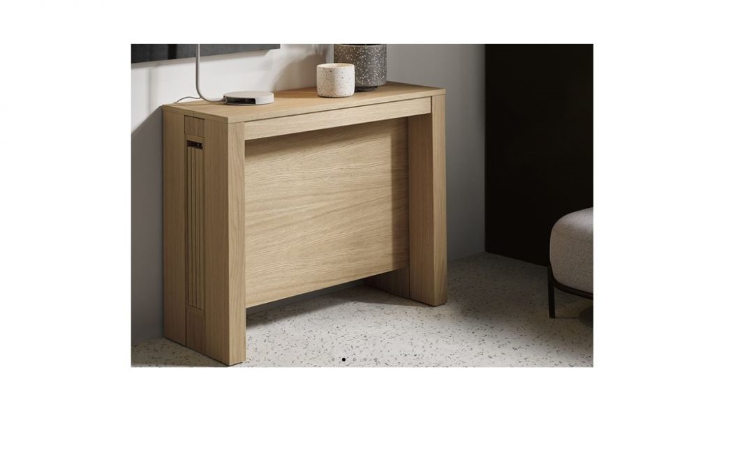 MESA CONSOLA EXTENSIBLE CON FABRICACIÓN EN CHAPAS NATURALES DE MADERA Y MELAMÍNICOS MEDIDAS CERRADA: 35 X 90 X 75 CM ALTO EXTENSIBLE (4 EXTENSIBLES DE 50 CM) A 235 CM GRAN VARIEDAD DE ACABADOS