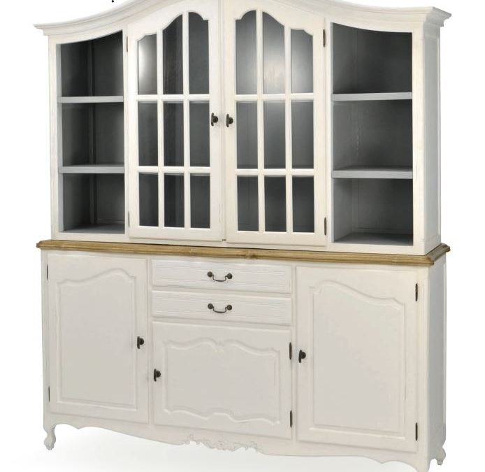 ALACENA 2 CUERPOS 5 PUERTAS 2 CAJONES Y 6 HUECOS MADERA LACADA BLANCO PATINADO MED: 192 X 45 X 220 CM ALTO