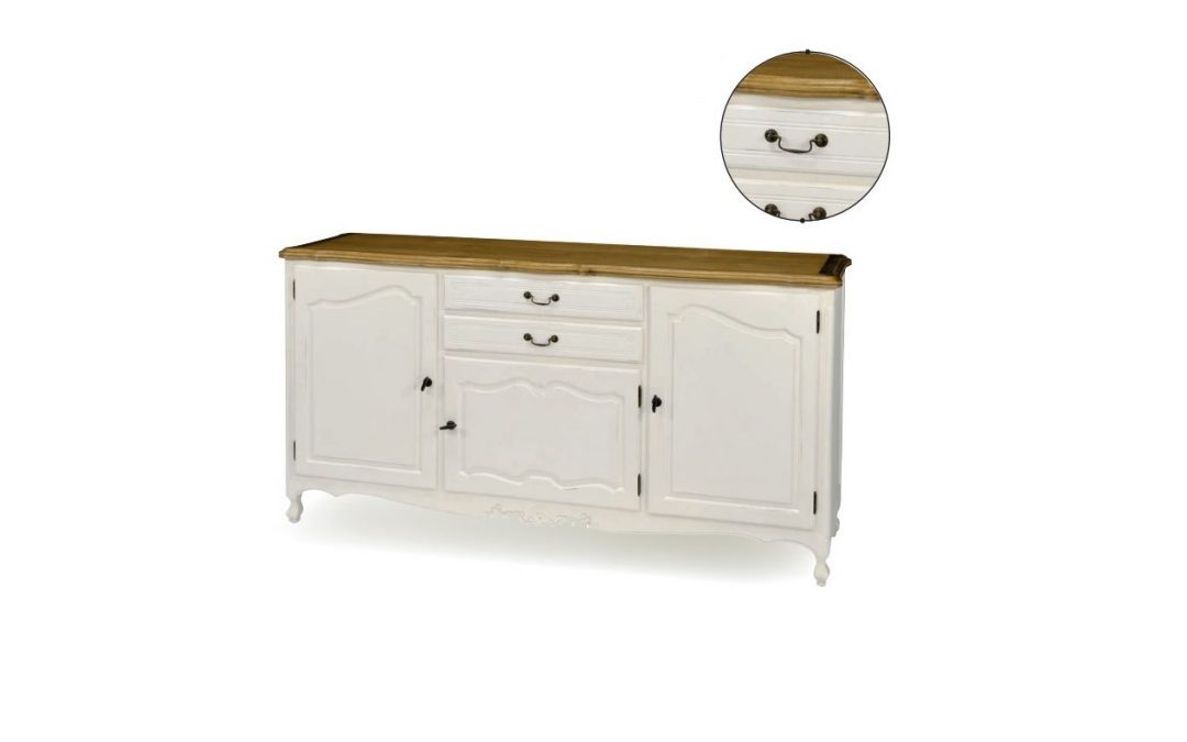 APARADOR 2 CAJONES Y 3 PUERTAS MADERA LACADA COLOR BLANCO Y TAPA COLOR NATURAL MED: 192 X 50 X 100 CM ALTO