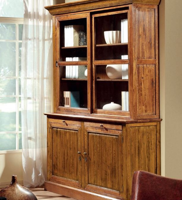 VITRINA 2 CUERPOS 4 PUERTAS Y 2 CAJONES MADERA DE ROBLE MED: 149 X 48 X 215 CM ALTO