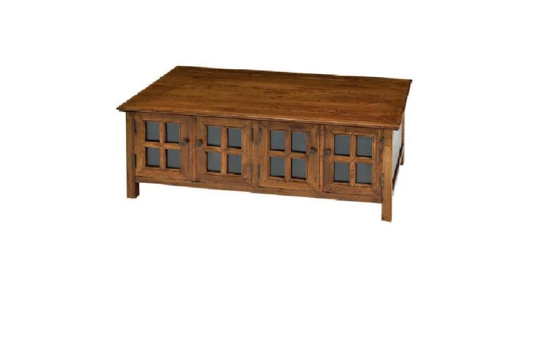 MESA DE CENTRO CON 4 PUERTAS MADERA DE ROBLE ANTICUARIO MED: 145 X 85 X 45 CM ALTO
