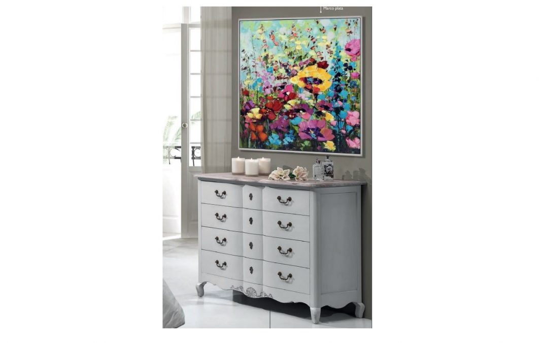 CÓMODA 4 CAJONES MADERA LACADA COLOR BLANCO CENIZA MED: 125 X 50 X 93 CM ALTO