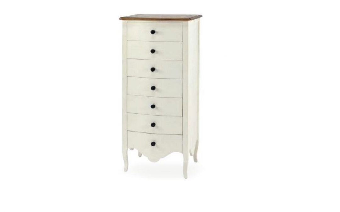 CHIFFONNIER 7 CAJONES MADERA LACADA BLANCO PATINADO MED: 58 X 45 X 130 CM ALTO