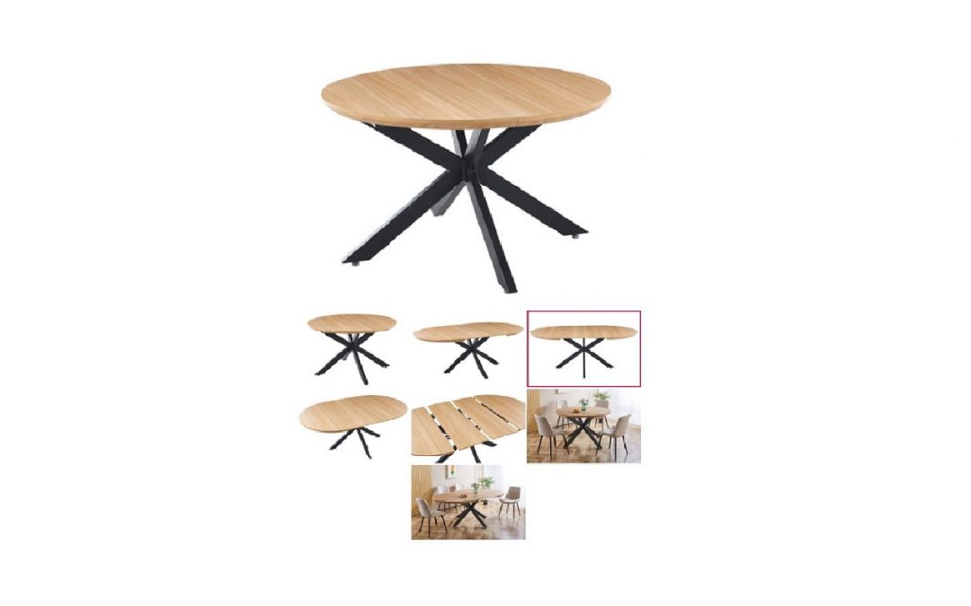 MESA DE COMEDOR REDONDA EXTENSIBLE MDF Y PATAS METÁLICAS MED: 130 X 130 X 76 CM ALTO EXTENSIBLE A 210 CM (2 EXTENSIBLES DE 40 CM)
