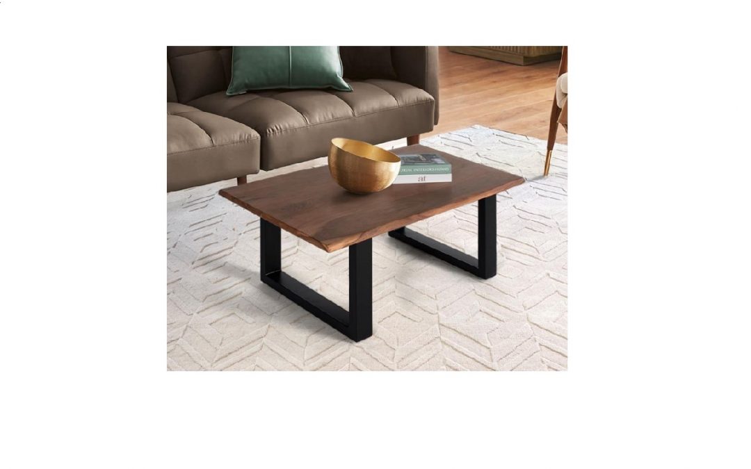 MESA DE CENTRO MADERA DE ACACIA MACIZA Y PATAS METÁLICAS COLOR NEGRO MED: 120 X 70 X 46 CM ALTO