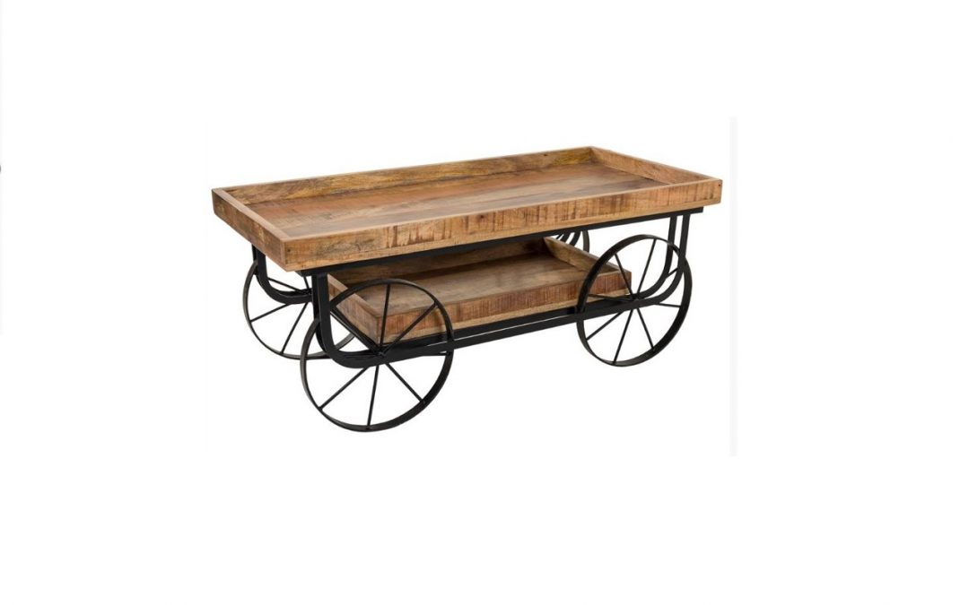 MESA DE CENTRO CON RUEDAS Y 2 BANDEJAS MADERA / METAL MED: 133 X 64 X 60 CM ALTO