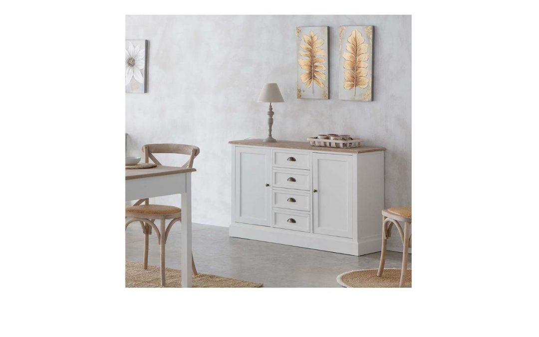 APARADOR 4 CAJONES 2 PUERTAS MADERA BLANCO Y TAPA NATURAL MED: 124 X 40 X 80 CM ALTO