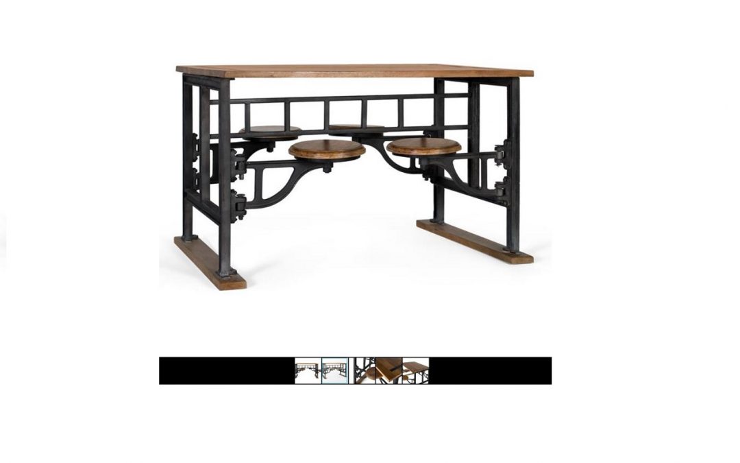 MESA DE COMEDOR CON 4 ASIENTOS BASCULANTES ESTILO INDUSTRIAL MADERA DE MANGO / HIERRO MED: 130 X 90 X 80 CM ALTO