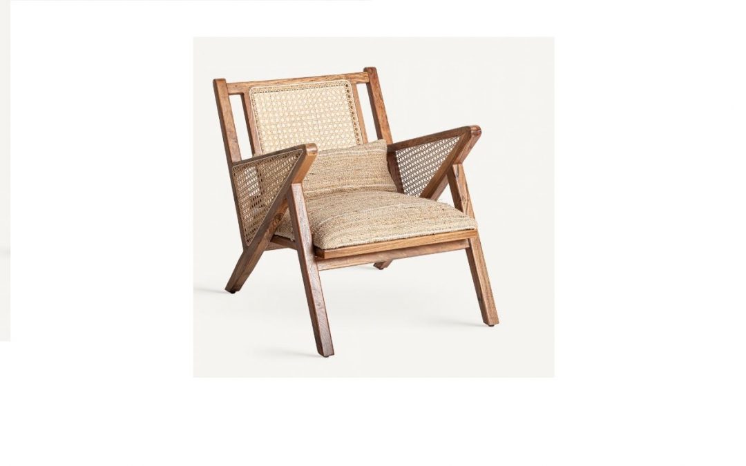 BUTACA ESTILO BOHO MADERA DE MANGO Y TAPICERÍA ALGODÓN Y YUTE DESENFUNDABLE MED: 61 X 82 X 78 CM ALTO