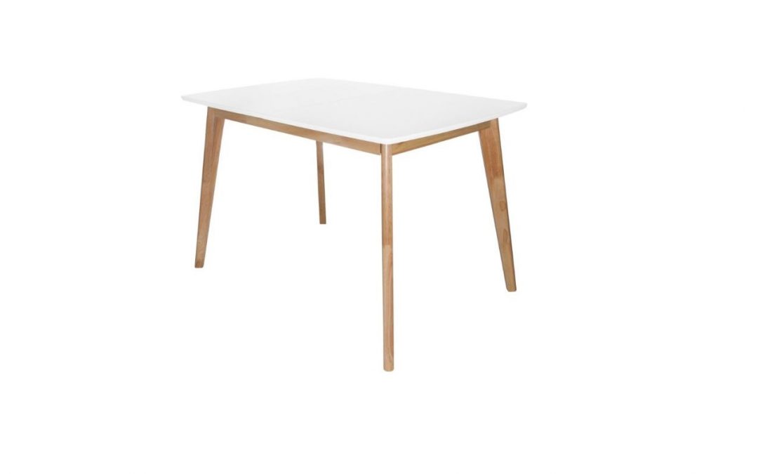 MESA DE COCINA EXTENSIBLE TAPA MADERA LACADA COLOR BLANCO Y PATAS MADERA NATURAL MED: 120 X 80 CM EXTENSIBLE A 160 X 80 CM