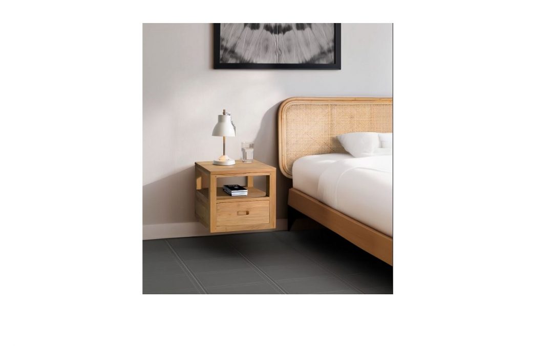 MESILLA FLOTANTE 1 CAJÓN 1 HUECO MADERA DE TECA MED: 40 X 40 X 40 CM ALTO