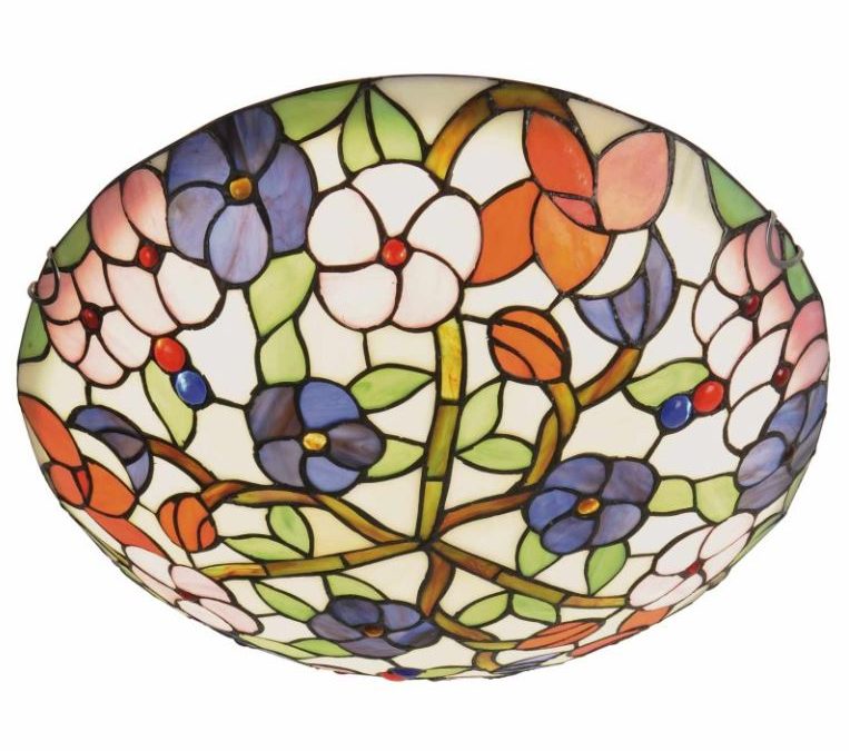 Plafon Led Tiffany. Cristal tiffany Original. Fundición marrón chocolate.  LED 4000K 24W 1920LM. Med: 40 x 28 cm