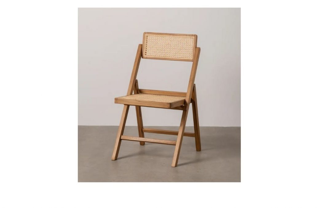 SILLA MADERA PLEGABLE DE TECA Y RATTÁN MED: 49 X 59 X 87 CM ALTO